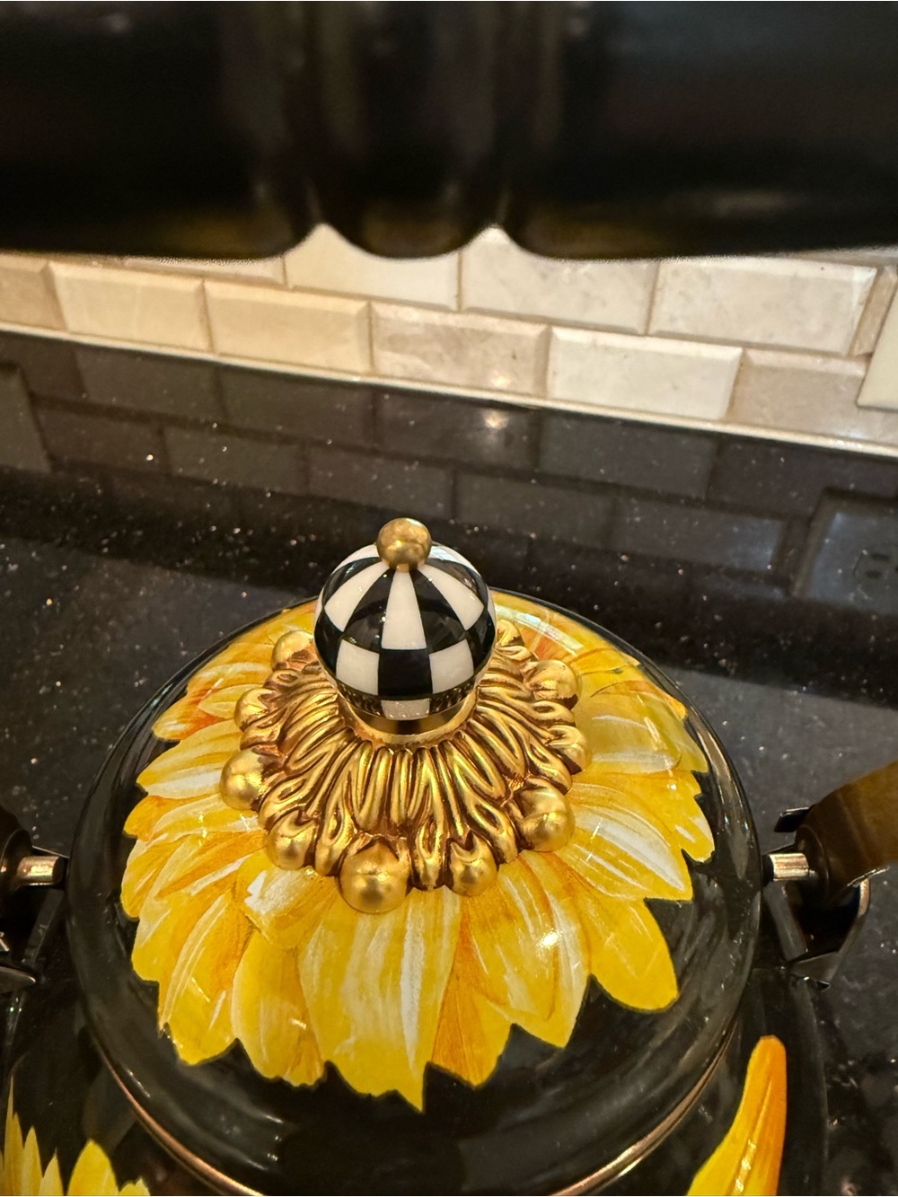 MacKenzie-Childs Black and Yellow Sunflower Teapot - Picture 5 of 6